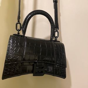 Balenciaga XS Hourglass Croc-Embossed Leather Top Handle Bag